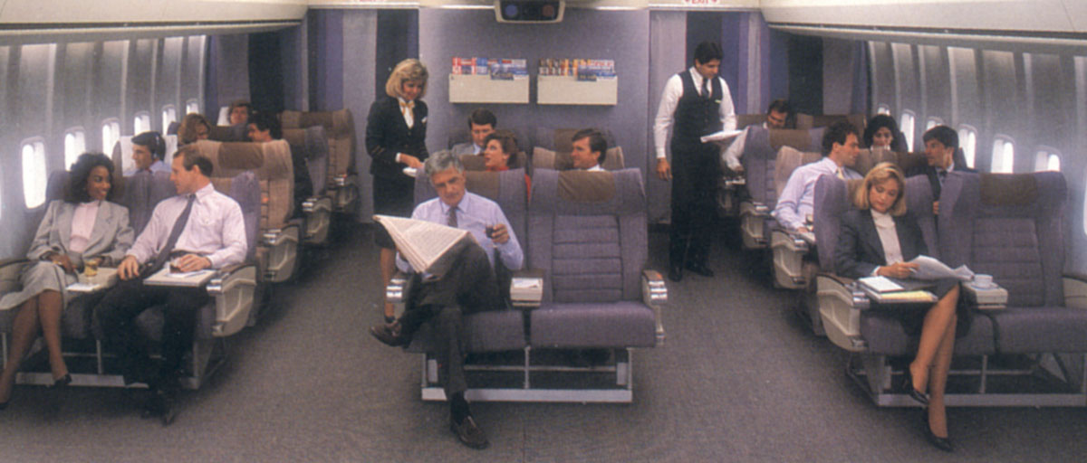 Business class passengers on a Delta Airlines plane