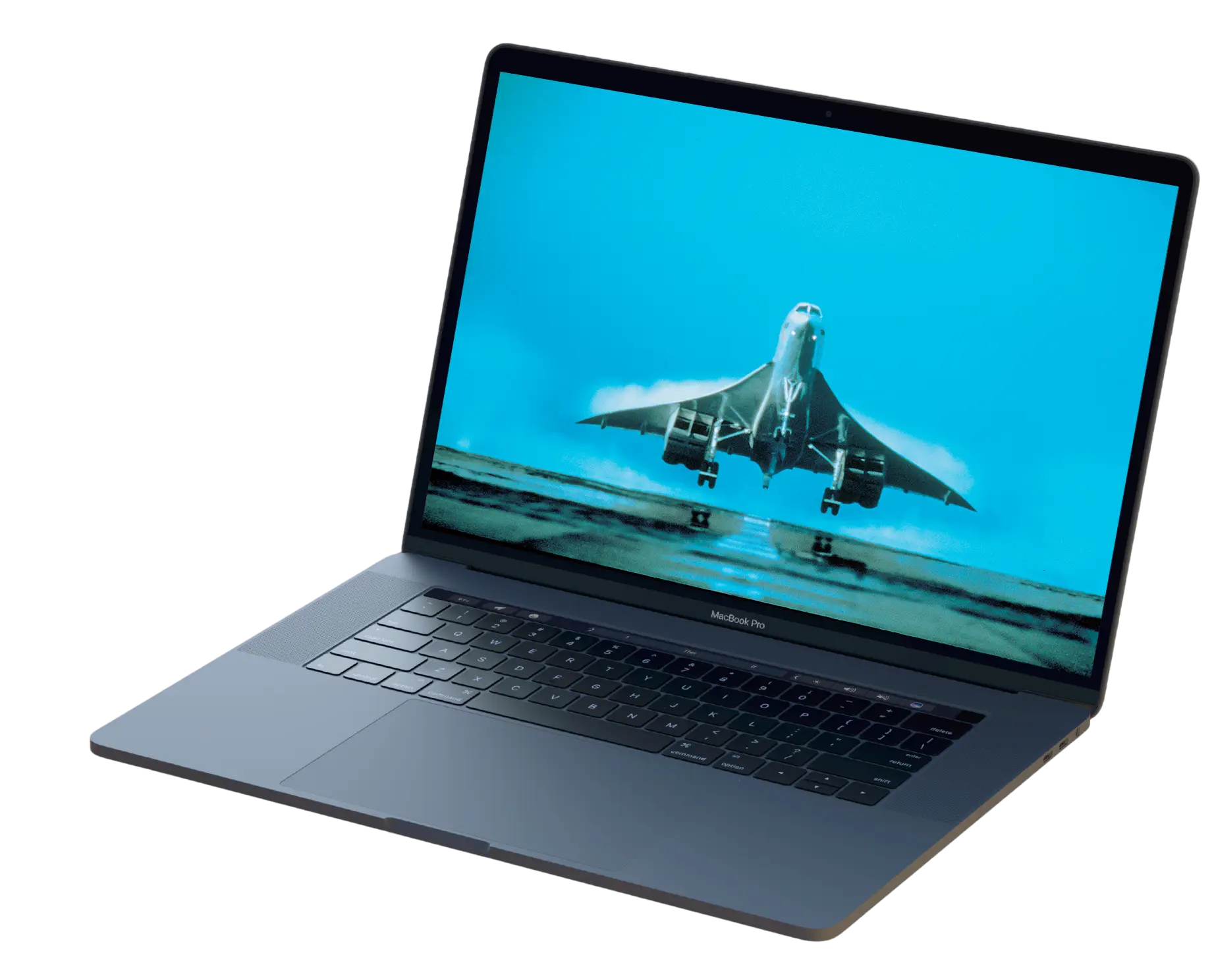 Macbook Pro with image of British Airlines Concorde taking off