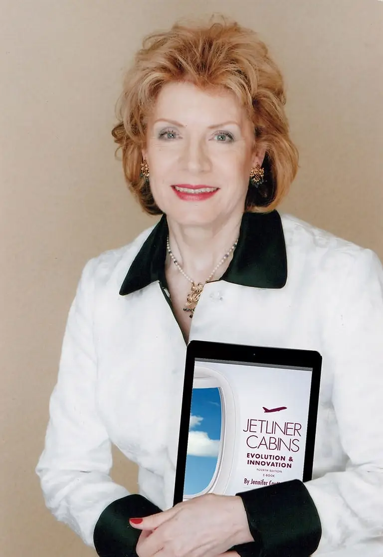 Jennifer Coutts Clay, aircraft cabin expert and author of Jetliner Cabins, pioneering innovation in airline interiors and passenger experience